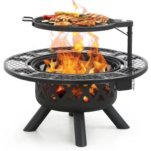 Bali Outdoors 32 inch Fire Pit with Poker, Wood Burning Fire Pit Patio for Outside