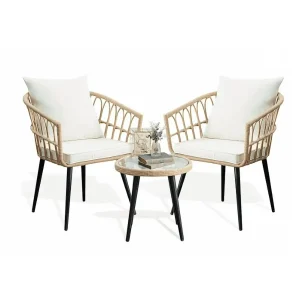 FHFO 3 Piece Patio Bistro Set, Outdoor Wicker Balcony Furniture Sets