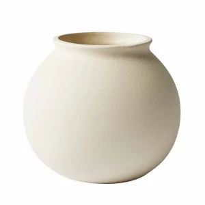 Better Homes & Gardens Matte Ceramic Round Vase, 5.9", Natural Beige White